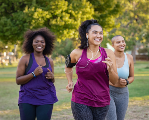 3 women jogging together